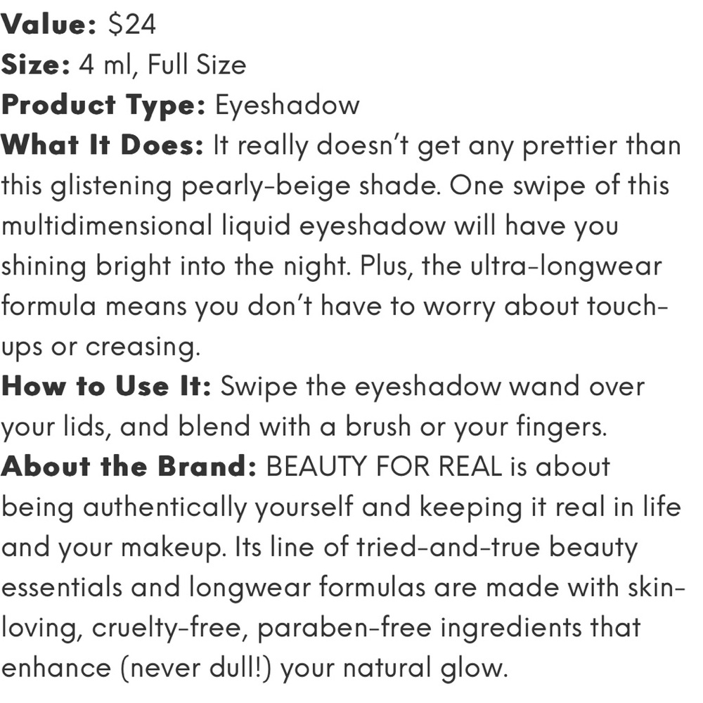 BEAUTY FOR REAL liquid eyeshadow in moondance NWT - Picture 2 of 2